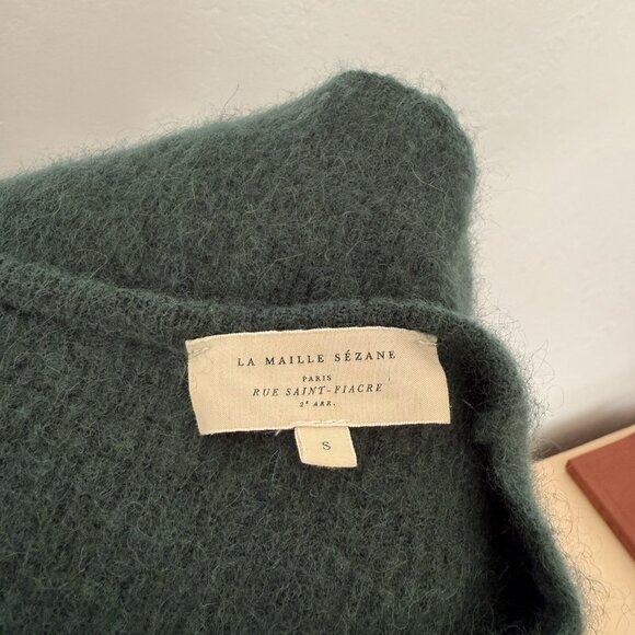 Sézane Barry Cardigan V-Neck Sweater Mohair Alpaca Green - Picture 6 of 7